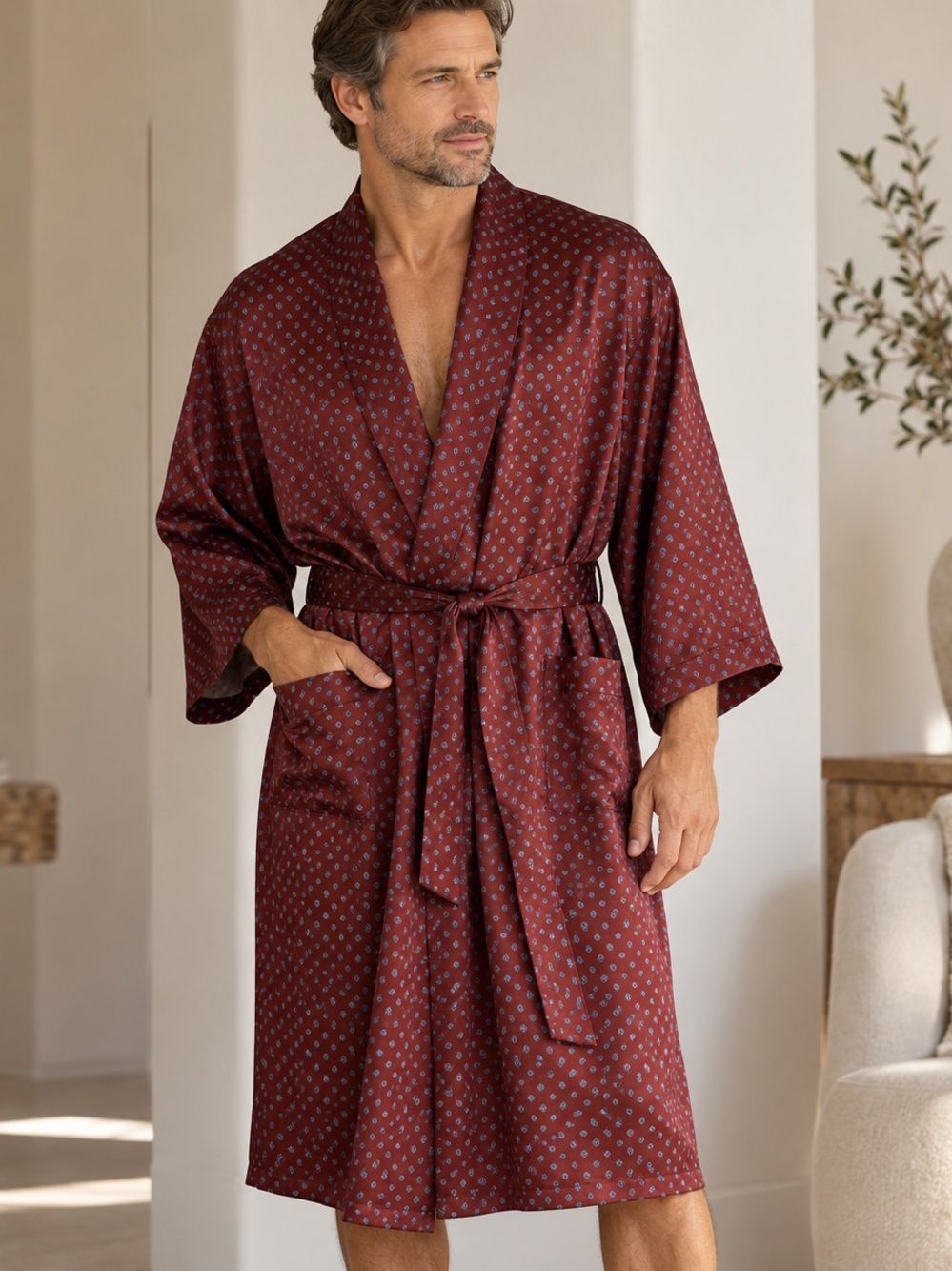 Vintage Christian Dior Monsieur Burgundy Satin Robe
